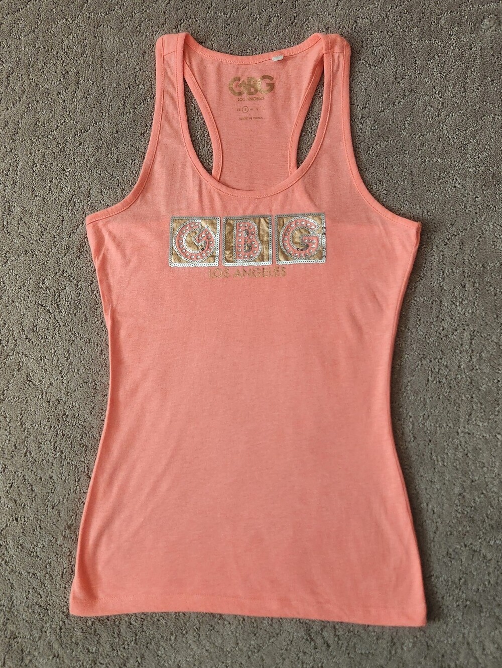 GBG Los Angeles Coral Racerback Tank with Embellished Logo Size Small